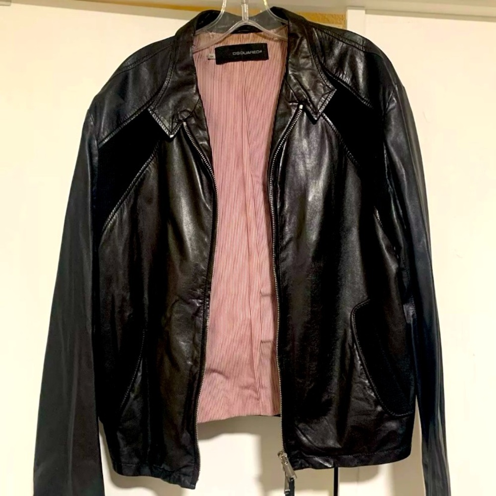 DSQUARED2 LEATHER BIKER JACKET IN SIZE 54